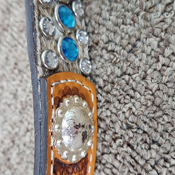 Vtg 1994 Double J Saddlery Bling Horsehair Leather Belt Silver Floral Buckle 32 - Picture 9 of 9